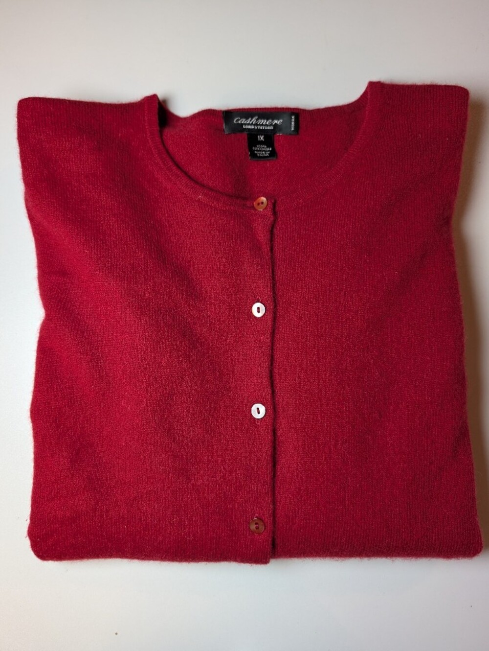 Lord and Taylor Deep Red 100% Cashmere Button Front Cardigan 1X EUC